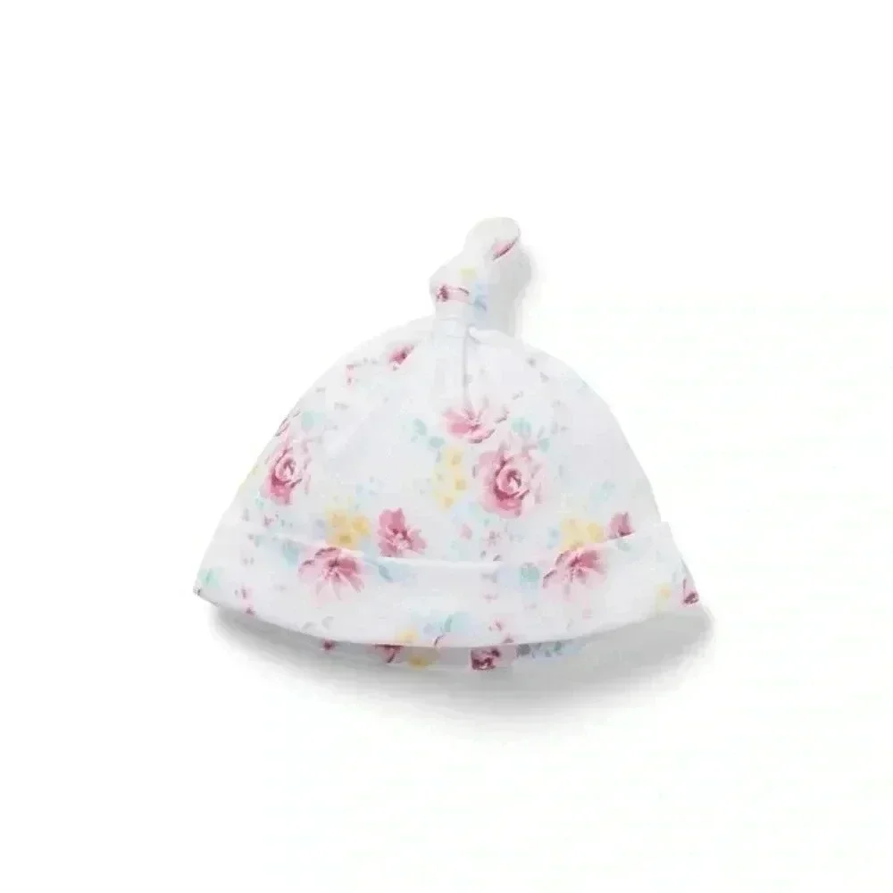 NWT Janie and Jack baby white floral knot beanie